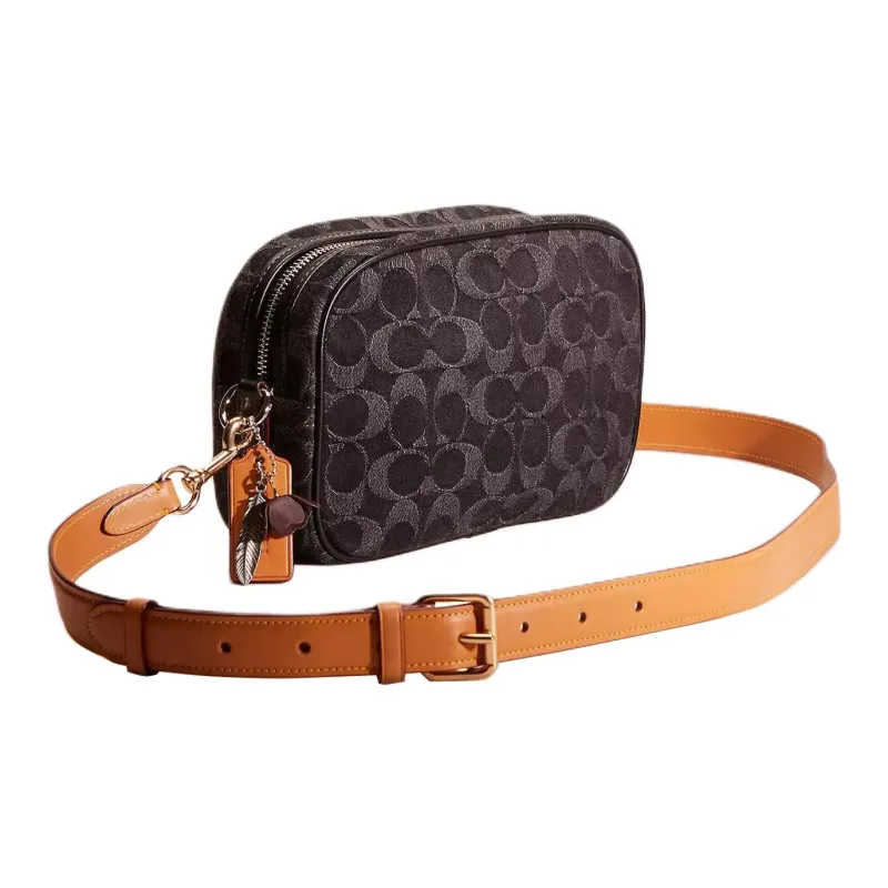 COACH Camera Denim With Exquisite Calfskin Camera Bag Shoulder Bag Crossbody Bag Small Size Women's Silver & Black-1