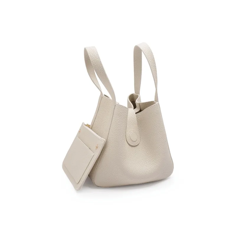UNIFINE Cow Leather Basket Bag Commute Bag Handbag Crossbody Bag Bucket Bag Regular Women's Hazelnut Zongzi/Cream White-5