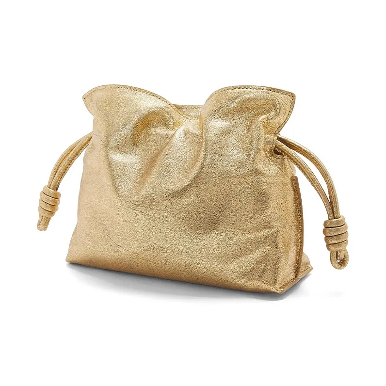 LOEWE Flamenco Sheepskin One Shoulder Crossbody Clutches Mini Women's Gold-1