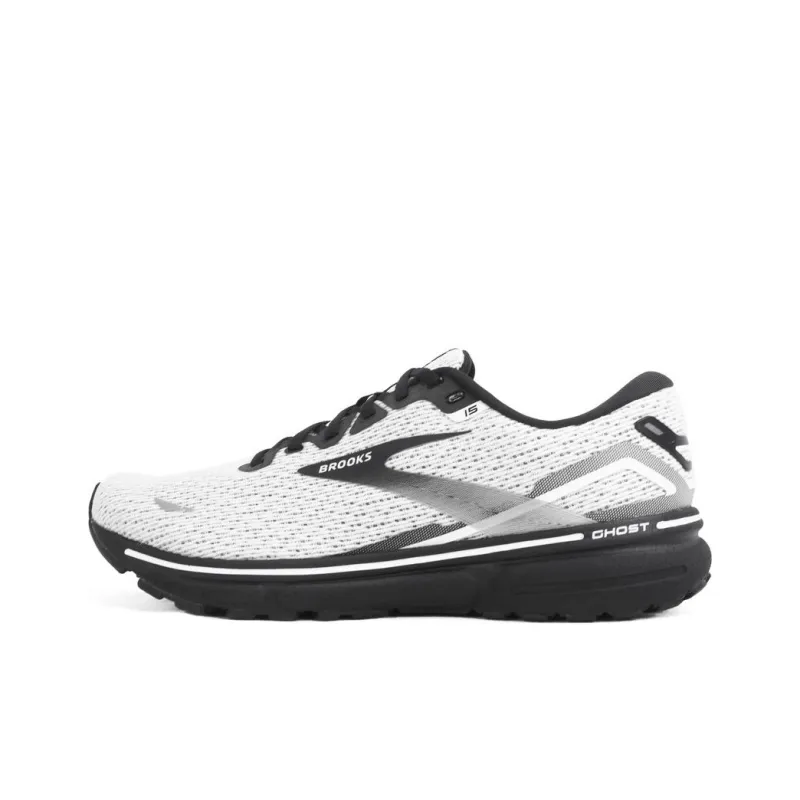 Brooks Ghost 15 Cushioning Breathable Low-Top Running Shoes Men's White Black-0