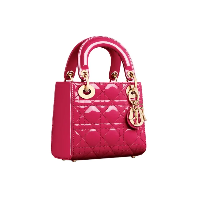 DIOR Lady Dior Patent Leather Cowhide Dior Bag Shoulder Bag Crossbody Bag Handbag Mini Women's Purple Pink-2