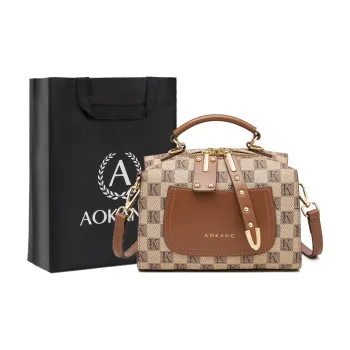 AOKANG PVC Boston Bag, Pillow Bag, Crossbody Bag, Handbag Small Size Women's Khaki Coffee
