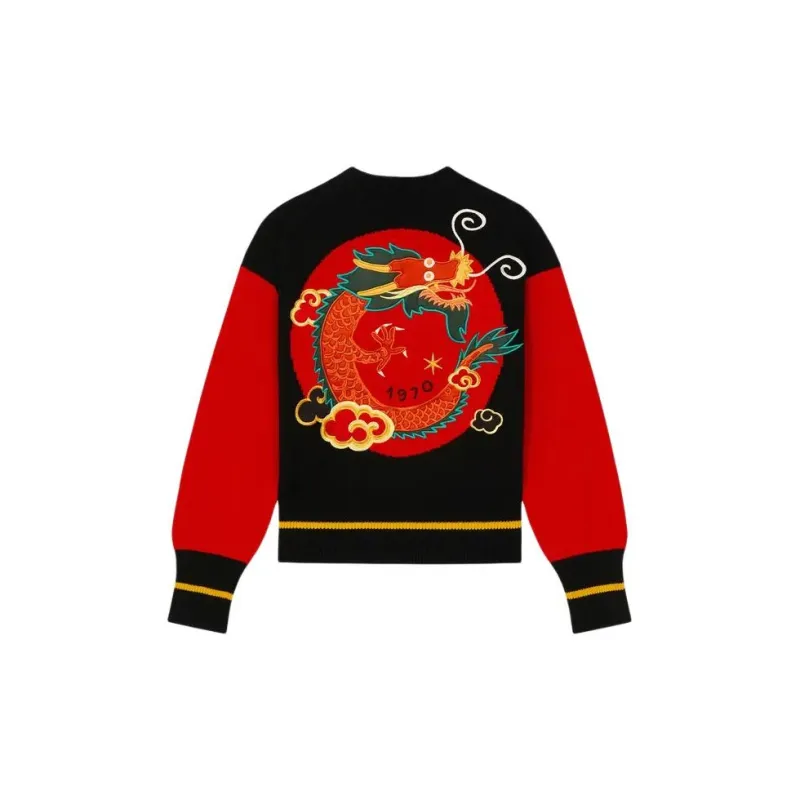 KENZO 'year Of The Dragon' Embroidered Genderless Jumper Sweater Unisex Black Red-1