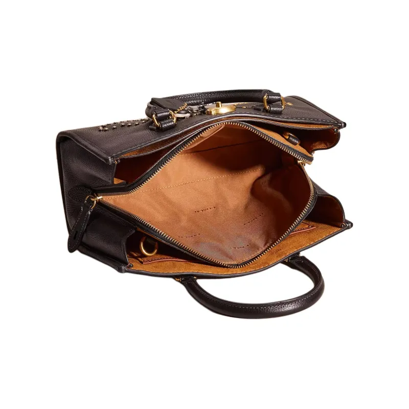 COACH Polished Pebble Leather Tote Bag, Shopping Bag, Shoulder Bag, Crossbody Bag, Handbag Tubas Women's Black-2