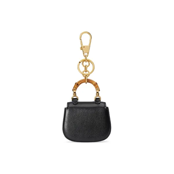 GUCCI Bamboo 1947 Leather Keychain Charm Bag Accessory Women's Black-2