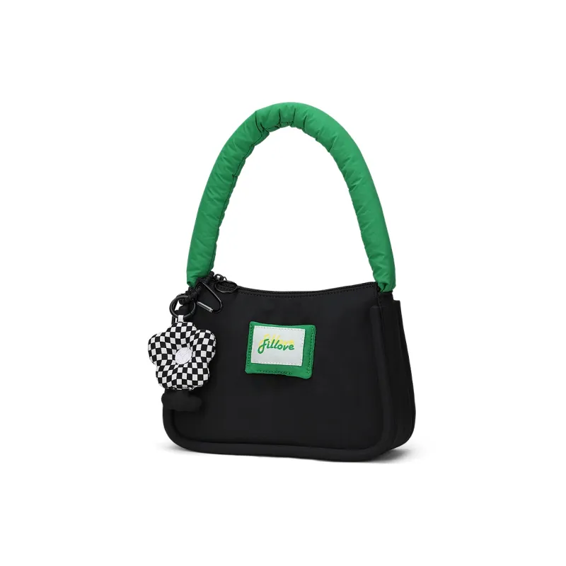Fillove Fabric Shoulder Bag Women's Black+Green-1