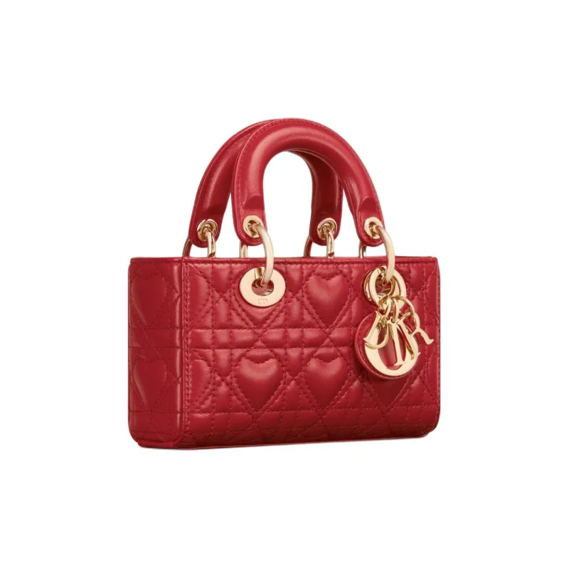 DIOR Lady D Joy Sheepskin Lady Dior Bag, Shoulder Bag, Crossbody Bag, Handbag Extra Mini Women's Silver Lotus Red-1