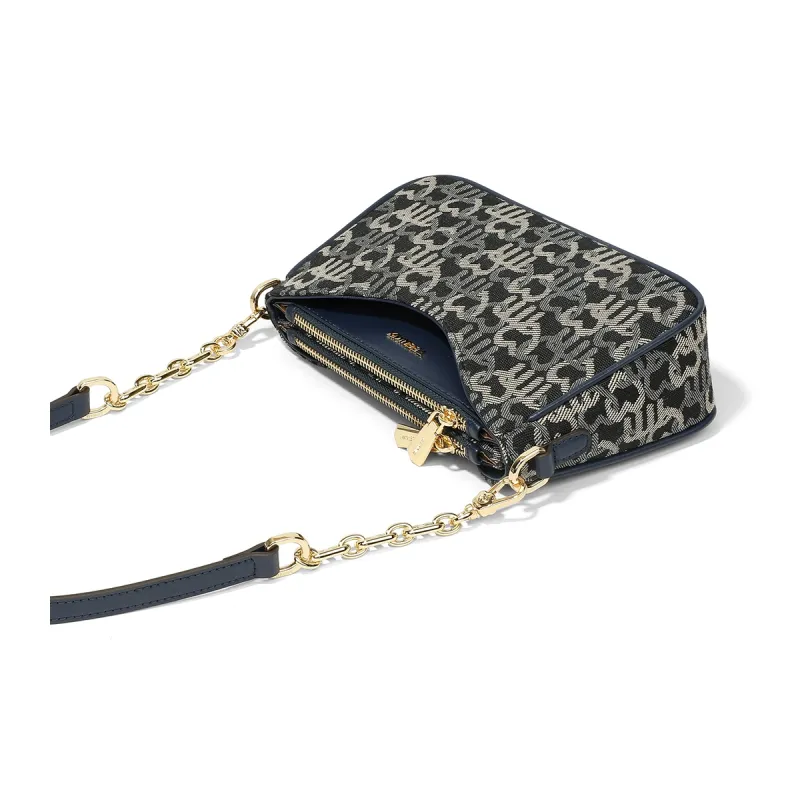 Teenmix Canvas Microfiber Synthetic Leather Canvas Bag Shoulder Bag Crossbody Bag Medium Size Women's Black/Dark Blue-4