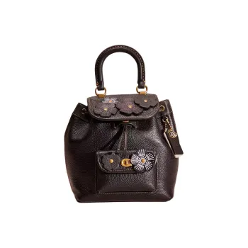 COACH Riya Soft Eggstone Leather With Glove Tanned Leather Backpack Small Size Women's Brass & Black