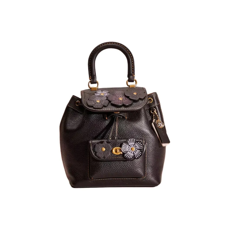 COACH Riya Soft Eggstone Leather With Glove Tanned Leather Backpack Small Size Women's Brass & Black-0