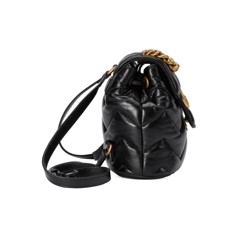 GUCCI GG Marmont Quilting V Shaped Leather Backpack Women's Black-2
