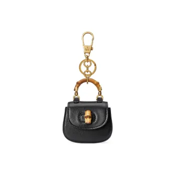 GUCCI Bamboo 1947 Leather Keychain Charm Bag Accessory Women's Black