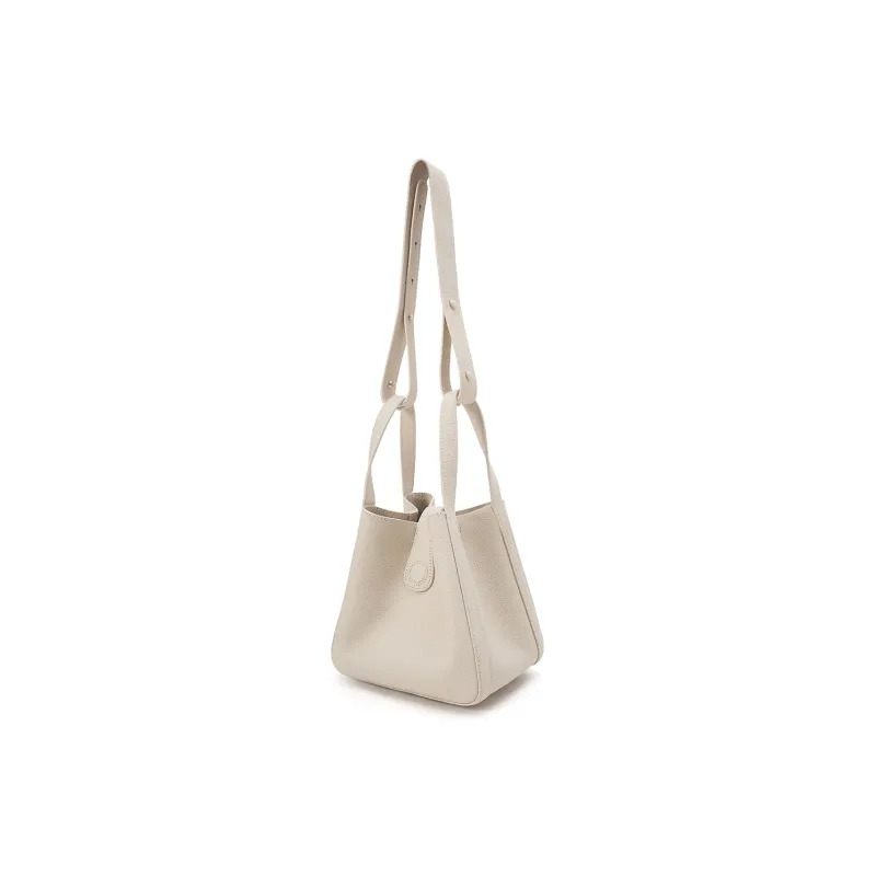 UNIFINE Cow Leather Basket Bag Commute Bag Handbag Crossbody Bag Bucket Bag Regular Women's Hazelnut Zongzi/Cream White-6