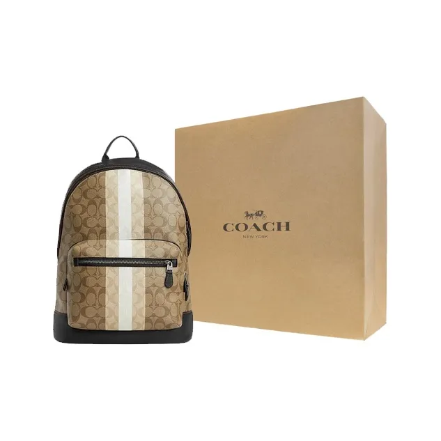 COACH West PVC Cow Leather Patchwork Fabric Backpack Regular Unisex Khaki & Multicolor-4