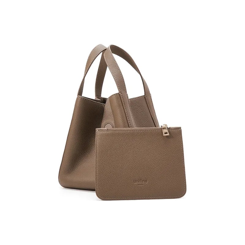 UNIFINE Cow Leather Basket Bag Commute Bag Handbag Crossbody Bag Bucket Bag Regular Women's Hazelnut Zongzi/Cream White-1