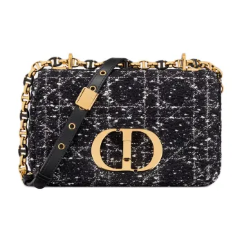 DIOR Caro Tweed Shoulder Bag Crossbody Bag Small Size Women's Black