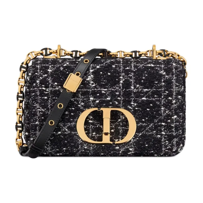 DIOR Caro Tweed Shoulder Bag Crossbody Bag Small Size Women's Black-0