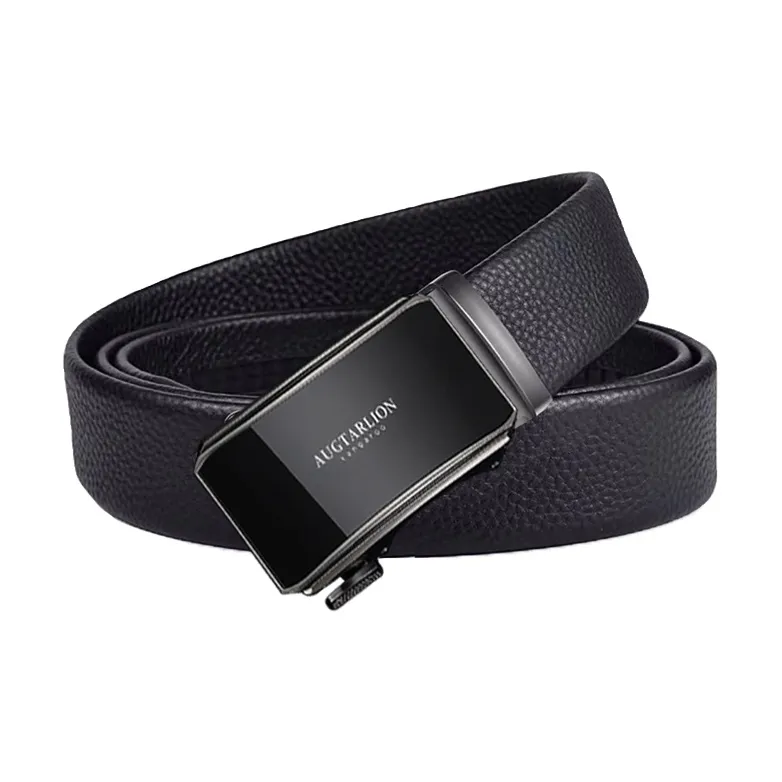 AUGTARLION Casual Versatile Business Suit Automatic Buckle Leather Belts Men's Black 3.5cm-2