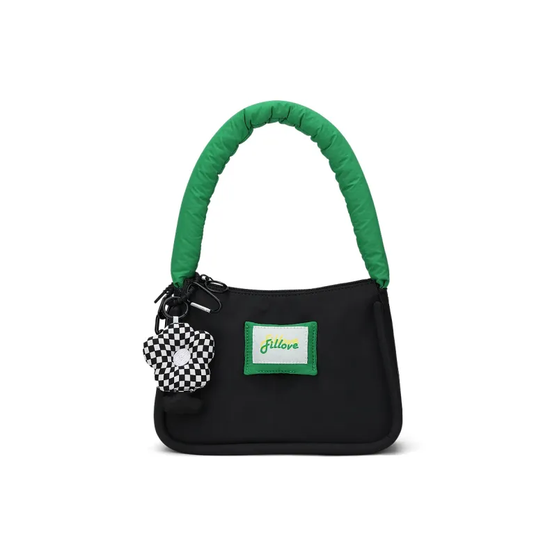 Fillove Fabric Shoulder Bag Women's Black+Green-0