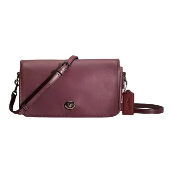 COACH Riley Glove Tanning Shoulder Bag Crossbody Bag Small Size Women's Deep Gunmetal Copper With Purple Red Accents