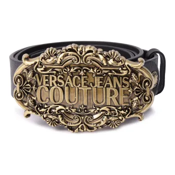 VERSACE JEANS COUTURE Logo Buckle Smooth Comfortable Cow Leather Leather Belts Men's Black Width  3cm