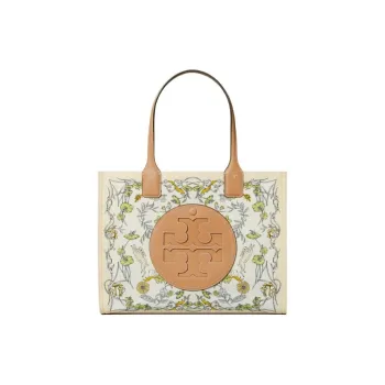 TORY BURCH Ella Fabric Artificial Leather Tote Bag Shopping Bag Handbag Small Size Women's White Print