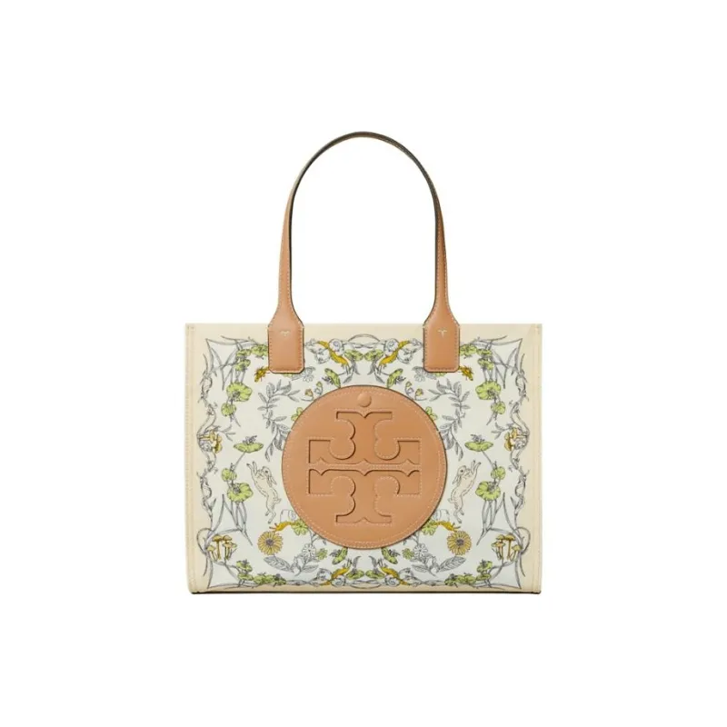 TORY BURCH Ella Fabric Artificial Leather Tote Bag Shopping Bag Handbag Small Size Women's White Print-0
