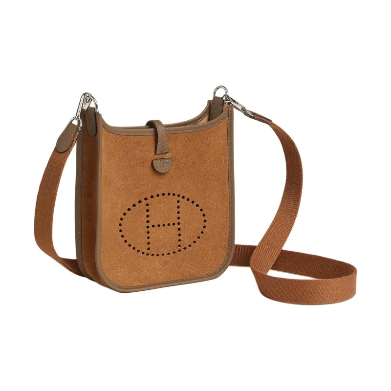HERMES Evelyne Grizzly Calfskin Combo Clemence Bullock Leather Crossbody Bag Shoulder Bag Women's Rock Ram Brown & Gold-1