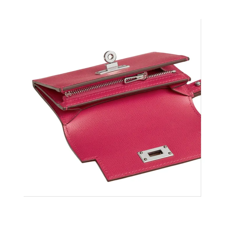 HERMES Kelly Pocket Chamkila Goat Skin Clutches Wallets Women's I6 Rose Extreme Extreme Pink-2