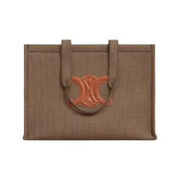 CELINE Cabas Thais Fabric Tote Bag, Shopping Bag, Handbag Large Size Women's Brown & Dark Brown