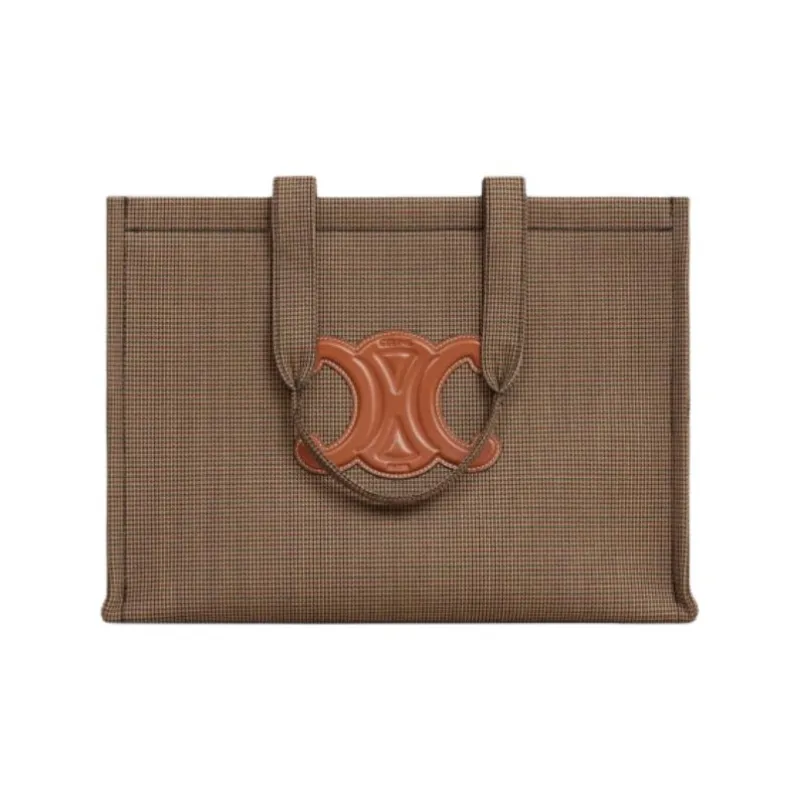 CELINE Cabas Thais Fabric Tote Bag, Shopping Bag, Handbag Tubas Women's Brown & Dark Brown-0
