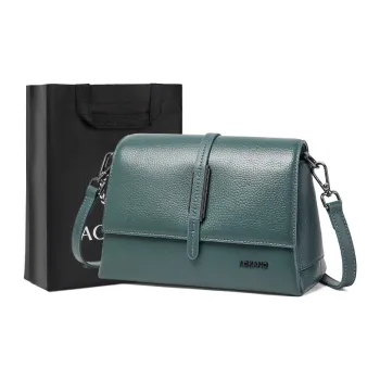 AOKANG Cow Leather With Synthetic Leather Crossbody Bag, Shoulder Bag Women's Pearl Blue/Classic Black