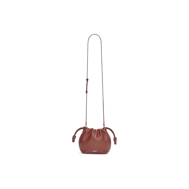 LOEWE Flamenco Nappa Sheepskin One Shoulder Crossbody Clutch Mini Women's Dark Brick Red-1