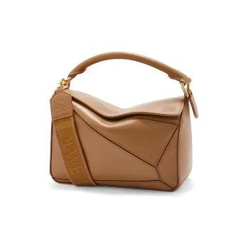 LOEWE Puzzle Satin Cow Leather Handbag, Shoulder Bag, Crossbody Bag Small Size Women's Oak Brown