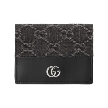 GUCCI GG Marmont Denim With Leather Card Holder Women's Black & Gray