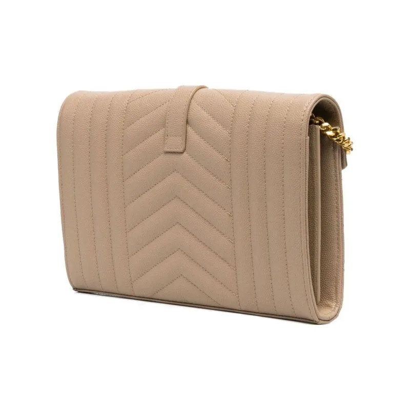 SAINT LAURENT ENVELOPE Leather Shoulder Bag Crossbody Bag Women's Beige-1