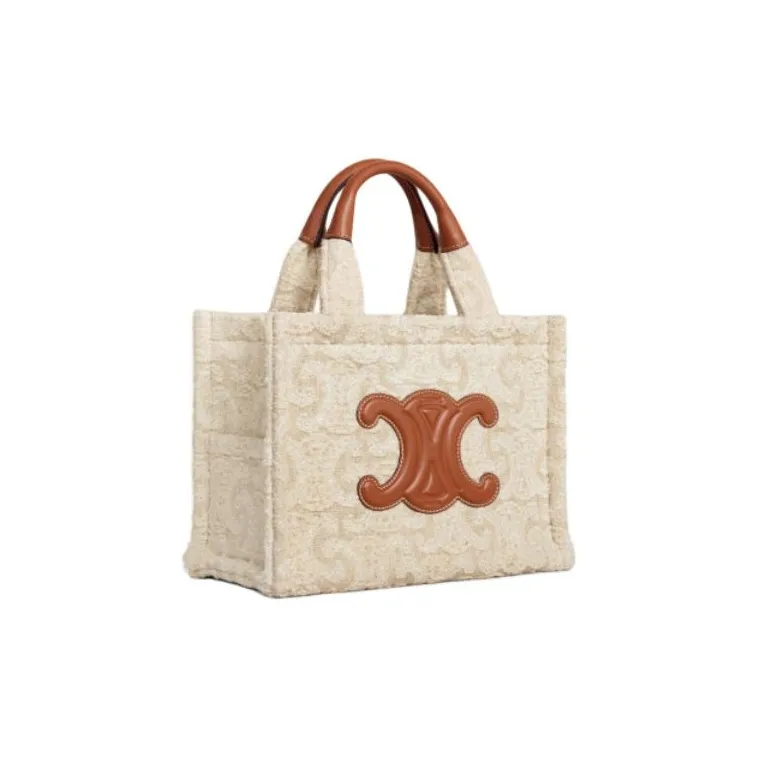 CELINE Cabas Thais Cow Leather Tote Bag Shopping Bag Handbag Small Size Women's Natural Color & Brown Umber-1