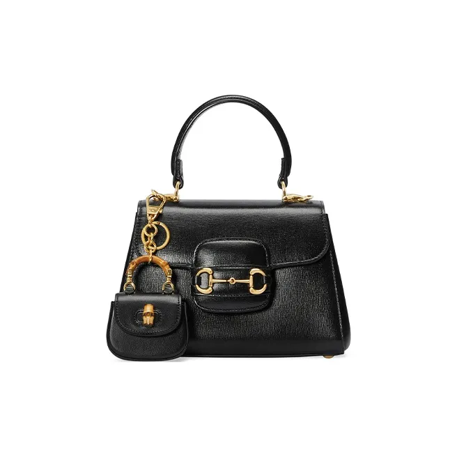 GUCCI Bamboo 1947 Leather Keychain Charm Bag Accessory Women's Black-3