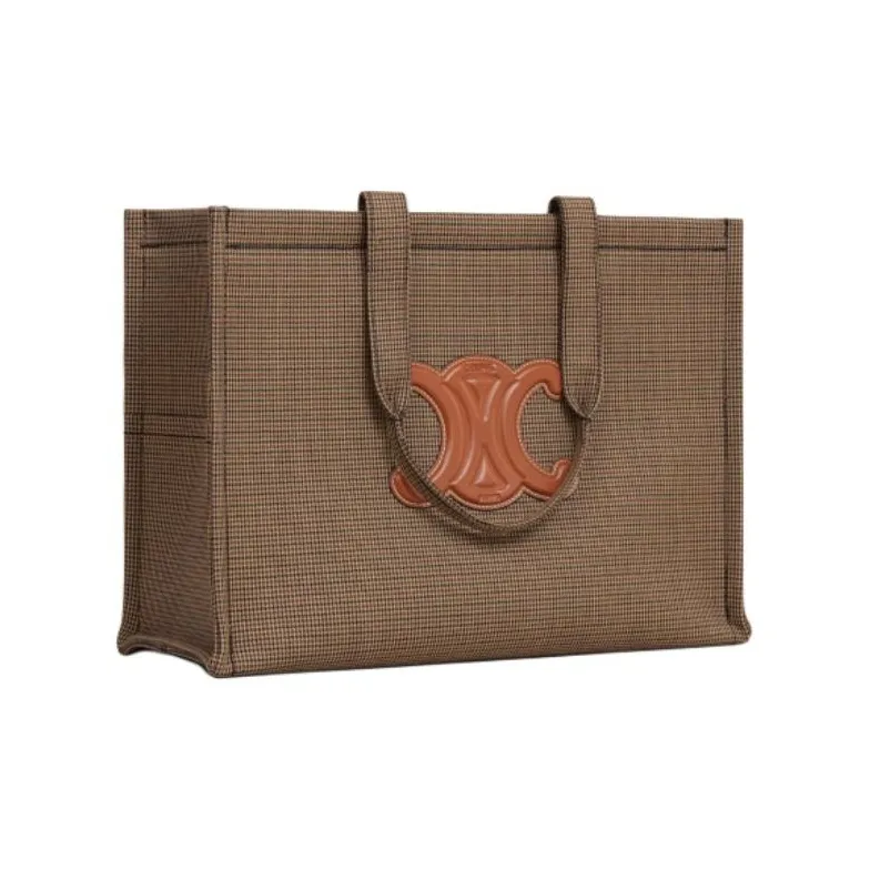 CELINE Cabas Thais Fabric Tote Bag, Shopping Bag, Handbag Tubas Women's Brown & Dark Brown-1