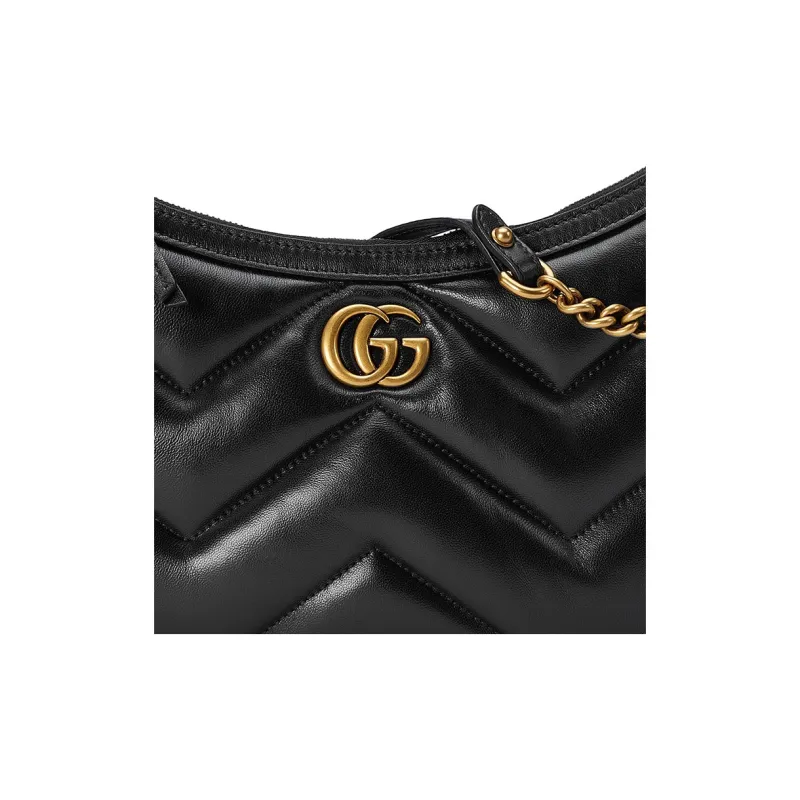 GUCCI GG Marmont Quilted V Shaped Leather Handbag Shoulder Bag Women's Black-8