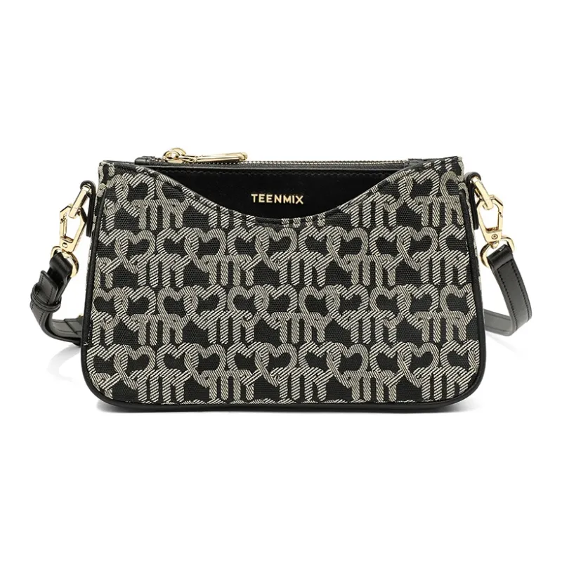 Teenmix Canvas Microfiber Synthetic Leather Canvas Bag Shoulder Bag Crossbody Bag Medium Size Women's Black/Dark Blue-7