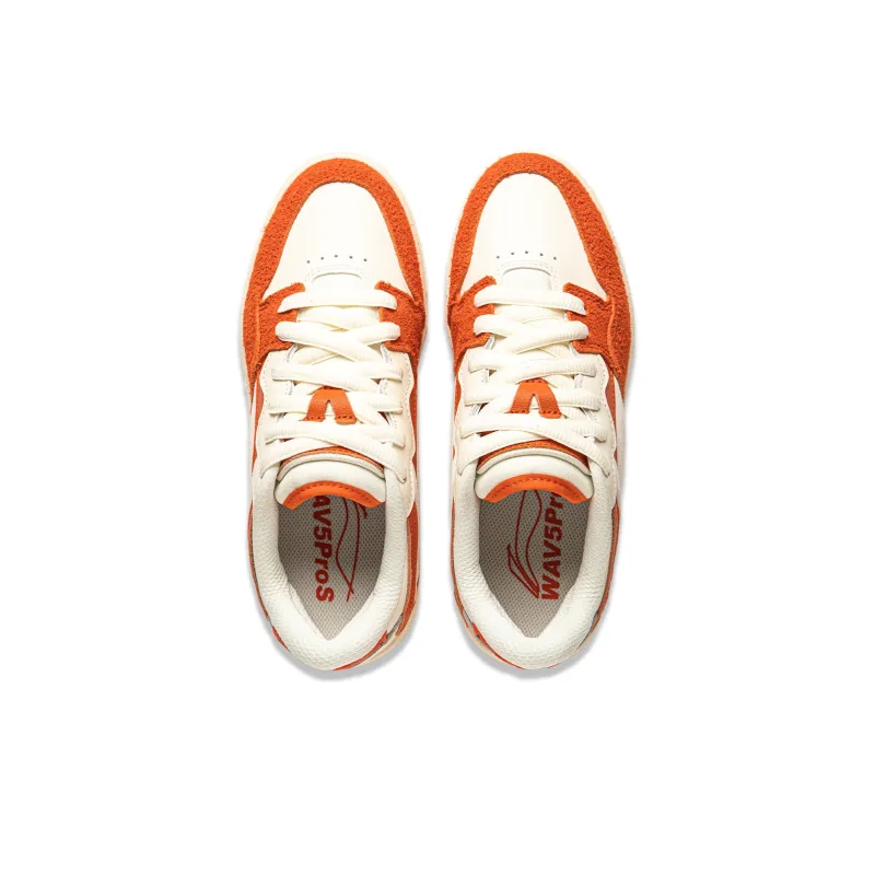 LiNing Wave Pro S Wear Resistant Low Top Skateboard Shoes Women's Beige White Orange-3