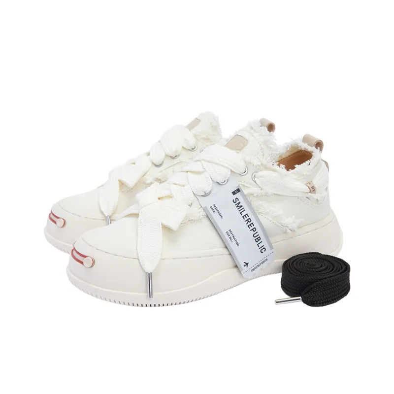 SMILEREPUBLIC Anti-Slip And Wear-Resistant Lightweight Height Increasing Low-Top Canvas Shoes Unisex Original White-2