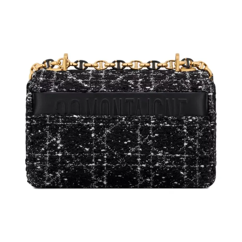 DIOR Caro Tweed Shoulder Bag Crossbody Bag Small Size Women's Black-2