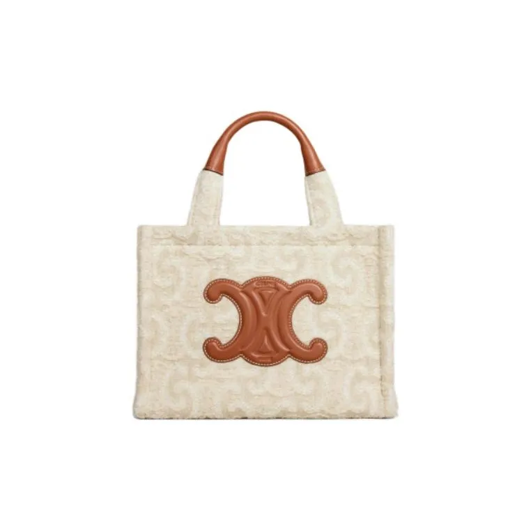 CELINE Cabas Thais Cow Leather Tote Bag Shopping Bag Handbag Small Size Women's Natural Color & Brown Umber-0
