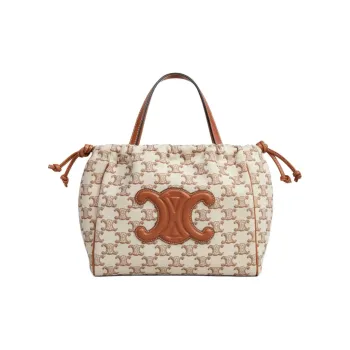 CELINE Cabas Fabric With Cow Leather Binding Shoulder Bag, Crossbody Bag, Handbag Trumpets Women's Brown & White