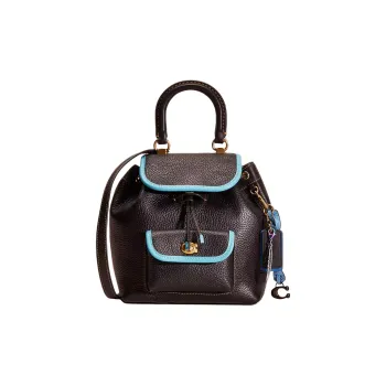 COACH Riya Soft Eggstone Grain Leather And Glove Tanned Leather Backpack Medium Size Women's Brass & Black