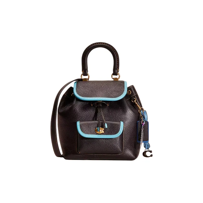 COACH Riya Soft Eggstone Grain Leather And Glove Tanned Leather Backpack Medium Size Women's Brass & Black-0