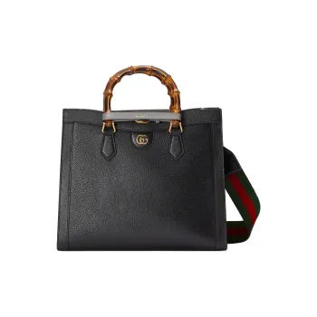 GUCCI Diana Leather Tote Bag Shopping Bag Handbag Medium Size Women's Black