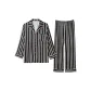 Black Green White Stripes Men's Long-Sleeved Ice Silk Clothing Sets